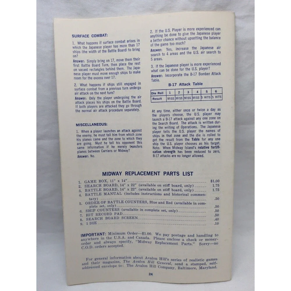 Avalon Hill Midway Battle Manual
